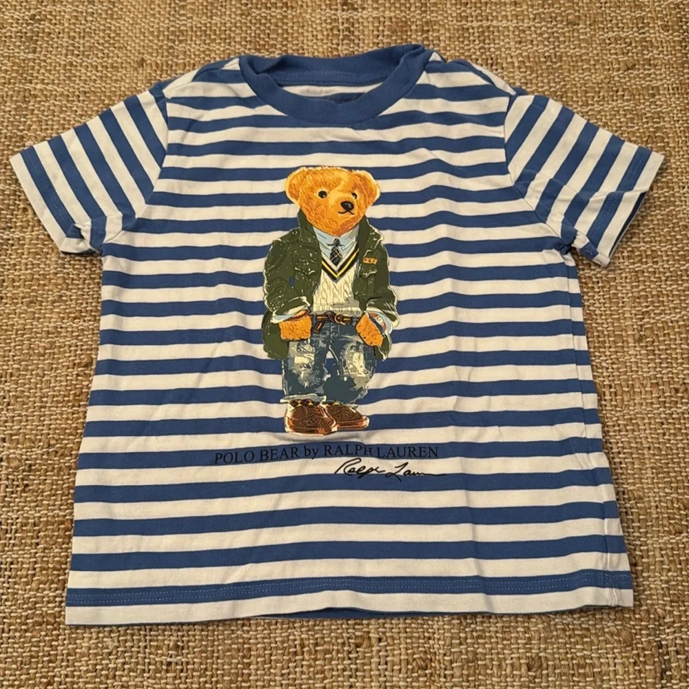 Ralph Lauren Stripe Cotton Polo Bear TShirt 24M - Picture 2 of 3